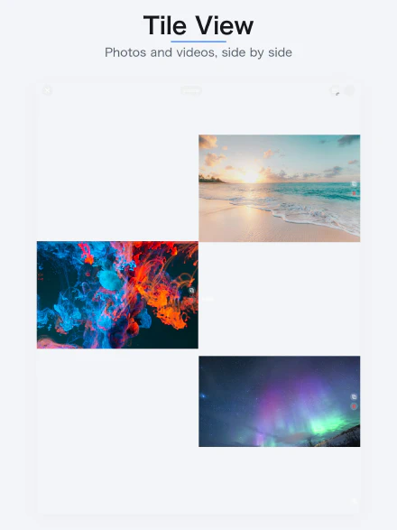 Tile view — photos and videos side by side